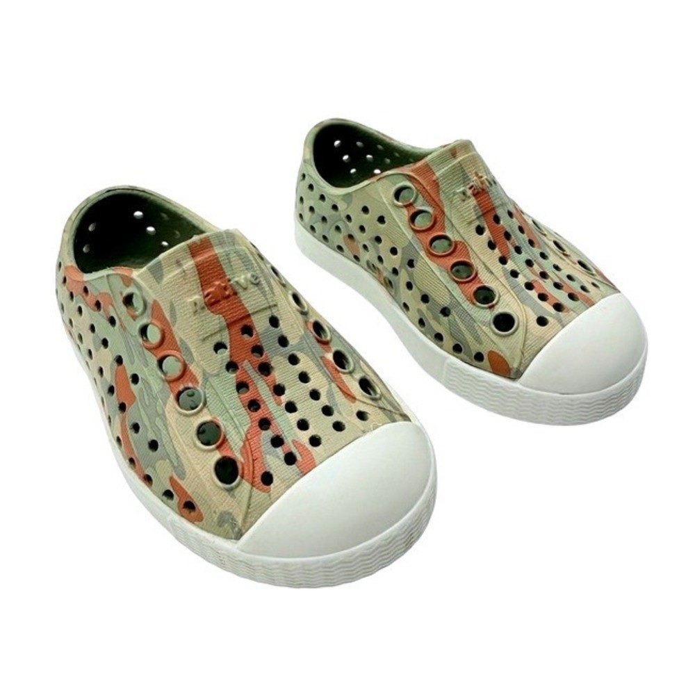 Native Jefferson Kids C4 Camo Slip-On Shoes Green Orange Sugarlite